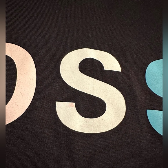 HUGO BOSS Multi Colored Logo Tee T-Shirt Short Sleeve Black Crewneck Blue Orange - Picture 10 of 11